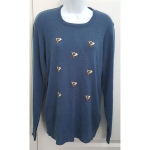 Equestrian Riding Crop Horn Knit Blue Sweater Vintage Courage Large